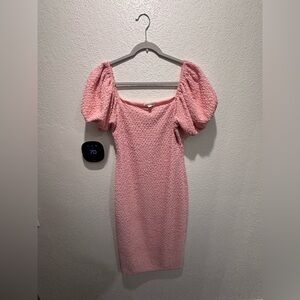 Chic Pink Textured Midi Dress